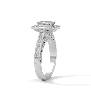 925 Sterling <b>Silver</b> <b>Emerald</b> Cut Halo Diamond <b>Ring</b> Women Engagement Wedding Band Bezel Set Jewelry - Product Image 2