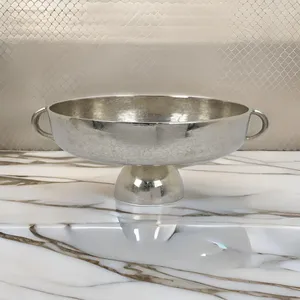 Handmade <b>Metal</b> Serving <b>Bowl</b> 15.5 Inch Round Pedestal Dish Minimalist Design for Kitchen or Living Room Decor - Product Image 6
