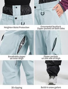 กางเกงสกีกันน้ำกันลมสีฟ้าอ่อนแบบ unisex พร้อมซิปกระเป๋า ดีไซน์ขากว้าง -Tex สำหรับผู้ใหญ่สำหรับกิจกรรมกลางแจ้ง - Product Image 6