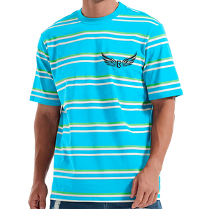T-shirt à manches courtes pour homme, bleu, vert, blanc, col rond, coupe classique, imprimé, en coton - Product Image 2
