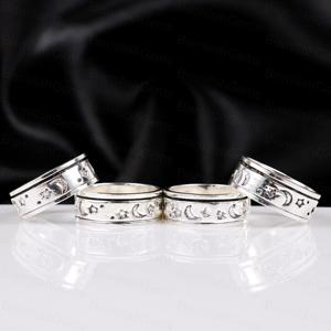 925 Sterling <b>Silver</b> Spinner Celestial Moon Star Fidget Anti Anxiety <b>Ring</b> For Women <b>Men</b> Meditation Band Oxidized Boho Jewelry - Product Image 2