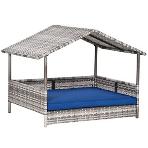 Cuccia per Animali Domestici Blu Scuro in Vimini e Rattan, Resistente all'Acqua, con Cuscini Rimovibili e Fondo Rialzato per Uso Interno/Esterno - Product Image 1