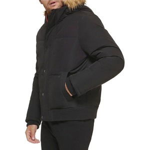 Men's Black Puffer <b>Jacket</b> With <b>Fur</b> <b>Hood</b> Windproof Winter Coat Regular Fit Solid Color Polyester Shell Thick Warm Casual Style - Product Image 5
