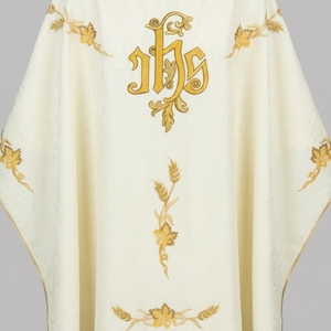 Chasuble de clergé brodée de fils d'or de qualité supérieure - Vêtement liturgique blanc pour l'Église - Product Image 2
