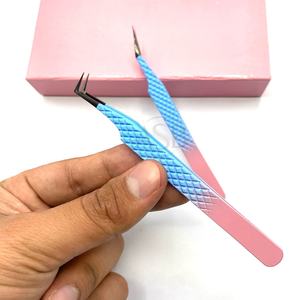 Pinzas Japonesas de Acero Inoxidable, Pinzas de Extensión de Pestañas Personalizadas, Dos Tonos, Rosa, Azul, Ombre, 90 Grados, Aislamiento de Bota Delgada - Product Image 3