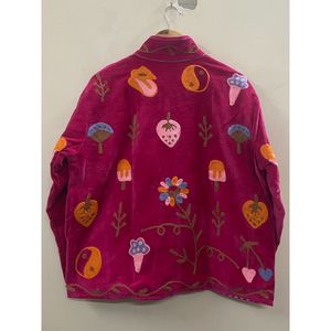 Hand Embroidered <b>Velvet</b> Knitted Cotton Breathable <b>Jacket</b> <b>Women</b> Mandarin Collar Full Sleeve Floral Pattern Open Front - Product Image 2