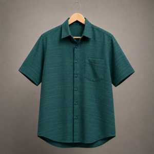 Chemise à manches courtes en lin et coton pour homme, style décontracté |   Chemise d'été unie coupe classique avec poche poitrine |   Vente en gros OEM/ODM XL - Product Image 3