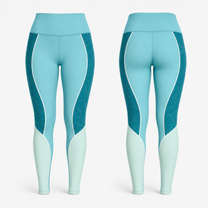 Leggings de yoga taille haute longueur intégrale, color block, surpiqûres contrastées, imprimé par sublimation, extensibles dans quatre sens, respirants, avec cordon de serrage - Product Image 1