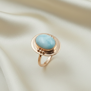 Top quality Larimar Gemstone <b>Ring</b> 925 <b>Silver</b> Brass Beads Handmade <b>Statement</b> <b>Ring</b> Rose Gold Yellow Gold Plated Boho Jewelry Gift - Product Image 3