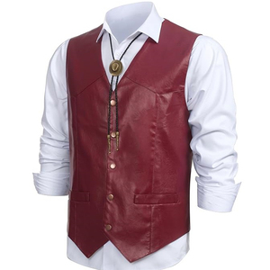 Custom Logo <b>Men</b> <b>Leather</b> Vest Cowhide <b>Leather</b> Biker <b>Waistcoat</b> Heavy Duty Button Closure Outerwear Clothing With Front Pockets - Product Image 4