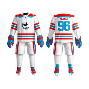 Uniforme de Hockey sobre Hielo de Manga Larga con Cuello Redondo, Diseño Deluxe en Azul Rey y Naranja, de Secado Rápido y Transpirable, con Malla - Product Image 4
