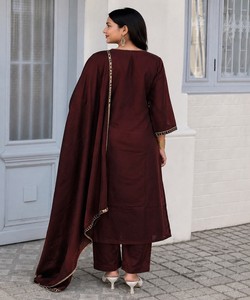 Rich Look Roman Embroidery Work <b>Top</b> Bottom With Dupatta Women Ethnic Wear <b>Indian</b> Outfit 86083 MORNI- MC-1143 - Product Image 4
