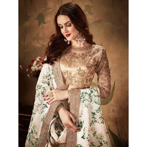 Lehenga Choli semi-cousu en soie organza à imprimé floral blanc cassé époustouflant de Sabyasachi, avec un chemisier, pour les occasions spéciales - Product Image 5