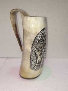 Corne à boire Viking polie, motif animalier, thème nautique, écologique, taille personnalisable, authentique corne de bœuf médiévale, fabriquée par Tayyab - Product Image 2