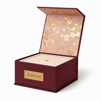 Boîte cadeau carrée rigide de luxe personnalisée, intérieur botanique en feuille d'or, doublure en éponge, incrustation en velours, plaque en or avec logo, recyclable, portable