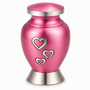Hearts Engraved Sky Blue Brass Eco-Friendly <b>Mini</b> Keepsake Urn for Storage Funeral Ashes - Product Image 2