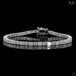Bracelet tennis en or blanc 9 carats avec diamants de laboratoire de luxe, émeraudes et diamants ronds, bijoux fins pour femmes - Product Image 1