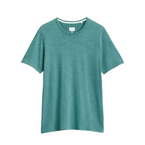 T-shirt da uomo girocollo a maniche corte in cotone jersey tinta unita, lavaggio acido, vestibilità regolare, stile casual, per <span class=keywords><strong>palestra</strong></span> o corsa, modello basic - Product Image 5