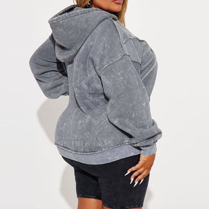 Sweat-shirt à capuche coupe-vent surdimensionné pour femme, personnalisé, effet vieilli, délavé vintage, style streetwear, marque privée - Product Image 2