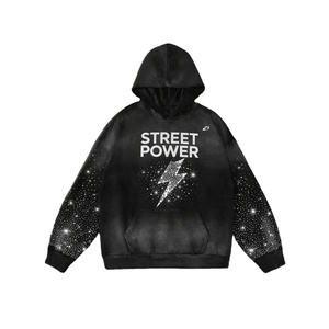 Sweat-shirts à col montant en molleton de coton pour hommes, avec manches ornées de strass, style streetwear, production en gros - Product Image 1
