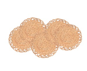 Handwoven Natural Water Hyacinth <b>Placemats</b>, <b>Round</b> Braided Woven Table Mats with Scalloped Edge, Handmade Rustic for Home Decor - Product Image 2
