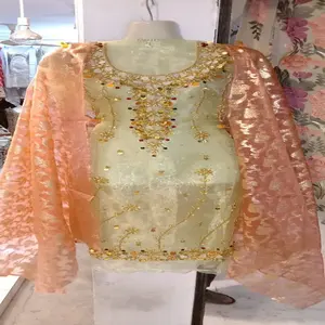 Organza Dresses with Handmade embroidery with Tilla Gota and Dabka Work Arabic Traditional Suits Afghani Suits