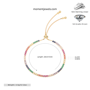Rainbow Zircon Tennis <b>Bracelet</b> 925 Sterling Silver Adjustable Chain Bangle for Women Party Wedding Gift - Product Image 2