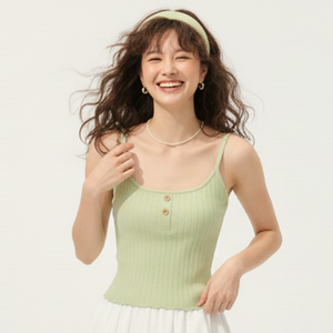 เสื้อกล้ามถักทรงเข้ารูปสำหรับผู้หญิง แบบติดกระดุมด้านหน้า สวมใส่สบาย ยืดหยุ่นได้ ไม่มีแขน เหมาะสำหรับฤดูใบไม้ผลิและฤดูร้อน รับผลิตแบบ Private Label - Product Image 1