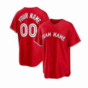Maillot de baseball rouge personnalisé, nom de l'équipe, votre nom 00, imprimé à l'écran, col en V, manches courtes, unisexe, adulte, respirant, polyester - Product Image 1