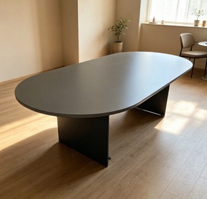 Oval Conference Table Minimalist Design MDF <b>Top</b> Metal Legs Commercial Office Furniture Durable & Easy Installation - Product Image 1