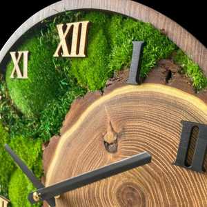 Personalized Moss Wall Clock: Handmade Walnut Wood Eco Decor Painting Decoration Item - Product Image 2