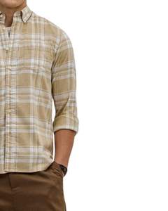 <b>Men</b> Beige And <b>White</b> Plaid Cotton <b>Shirt</b> Long Sleeve Button Down <b>Casual</b> Checked <b>Shirt</b> OEM Factory Custom Fit Wear Export Quality - Product Image 2