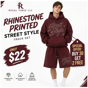 Conjunto de Sudadera con Capucha y Pantalones Cortos para Hombre, Estilo Urbano, Estampado de Diamantes de Imitación, Sudadera de Algodón, Pantalones Cortos, Chándal, Ropa de Invierno, Conjunto de Sudadera con Capucha - Product Image 1
