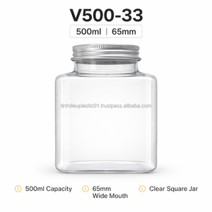 Vente en gros de pots en verre carrés transparents de 500 ml V500-33, qualité alimentaire, emballage personnalisable pour les boissons et les jus - Product Image 5