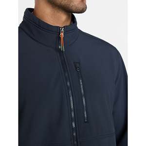 Men's Dark Blue Fleece Jacket Stand Collar Zipper Closure Windproof Casual Outerwear Regular Fit Polyester Material Autumn Wear - Product Image 3
