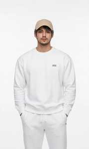 Oneten Apparel <b>Men's</b> <b>White</b> Crew Neck Pullover <b>Sweatshirt</b> Solid Minimalist Casual Top - Product Image 1