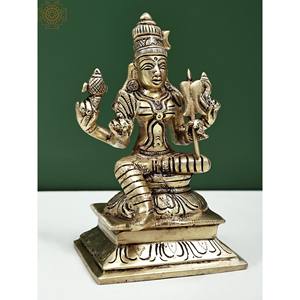 Escultura hecha a mano de latón de 6 pulgadas de la diosa Rajarajeshwari Tripura Sundari estatua ídolo de la India - Product Image 2