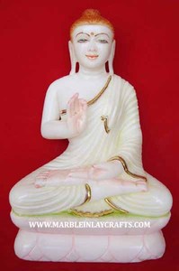 Hermosa Estatua de Buda Sentado en Mármol Blanco Makrana Puro Hecha a Mano, Producto Artesanal de Alta Calidad para Adoración y Regalos - Product Image 4