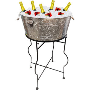 Seau à glace en acier galvanisé avec support et poignées, idéal pour les fêtes, les bars, les barbecues, l'intérieur et l'extérieur - En promotion - Product Image 1