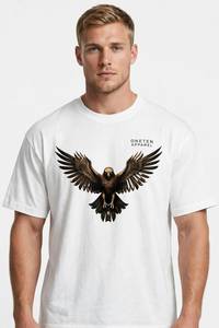 ONETEN APPAREL เสื้อยืดคอกลมแขนสั้นสีขาวสำหรับผู้ชายพิมพ์ลายอีเกิล - Product Image 6