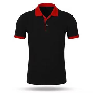 Polo Negro para Hombre con Cuello y Puños Rojos, Manga Corta, Tejido de Punto, Diseño de Color Sólido, Corte Regular - Product Image 1