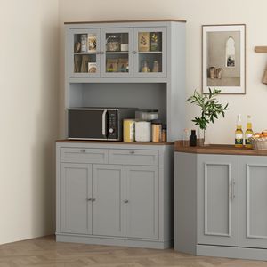 Mobile dispensa da cucina grigio da 71 pollici con supporto per microonde, credenza con 2 cassetti e ripiani regolabili - Product Image 2