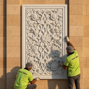 Panel Decorativo de Pared con Relieve Floral Tradicional en Mármol Blanco de Hayat Group, Acabado Pulido, para Fachadas de Edificios y Paredes Interiores - Product Image 1