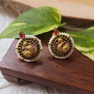 Kemp Peacock Freshwater Pearl Stud Earrings with Diamond Accents - Product Image 2