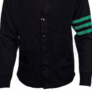 Cárdigan de Punto para Mujer, Manga Larga, Cuello en V, Estilo Preppy, Parches Negros, Rosas y Verdes, Cierre de Botones en Contraste de Color, Totalmente Personalizado - Product Image 6