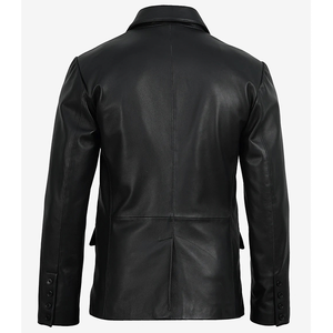 TOPEAK SPORTS Men's Black Genuine <b>Leather</b> Slim Fit Single Button Square Collar Waterproof Breathable Formal <b>Blazer</b> - Product Image 2