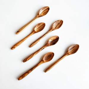 Nouveauté : 6 petites cuillères en bois d'olivier, mini cuillères sculptées à la main, non toxiques, pour café, thé, sucre - Product Image 1
