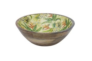 Tazón de madera de mango hecho a mano con diseño floral bohemio y acabado en esmalte de color para servir comida y decorar fiestas. - Product Image 2