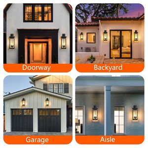 Set di 2 Lanterne da Parete per Esterni da 22.0 Pollici, Nero Opaco, con Sensore Crepuscolare, Pannelli in Vetro Trasparente, Luce Esterna Resistente alle Intemperie - Product Image 4