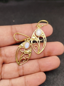 Gold-Plated Brass Drop Earrings with Moonstone Fashion Jewelry for Women's Engagement Wholesale - Product Image 4